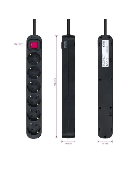 REGLETA NANOCABLE 6 SCHUKOS INTERRUPTOR 1,4M BLACK