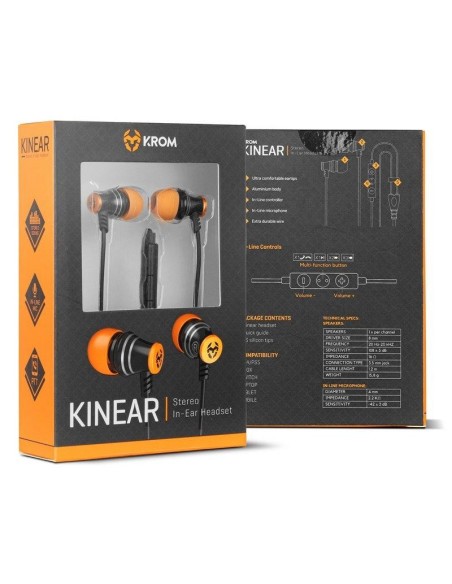 AURICULARES + MICROFONO KROM KINEAR IN EAR AUX MULTIPLATAFORMA BLACK/ORANGE