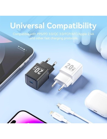 CARGADOR DE PARED VENTION GAN USB-C 20W BLACK + CABLE UCB-C - LIGHTNING 2M BLACK