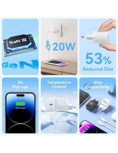 CARGADOR DE PARED VENTION GAN USB-C 20W WHITE + CABLE UCB-C 1M WHITE 2