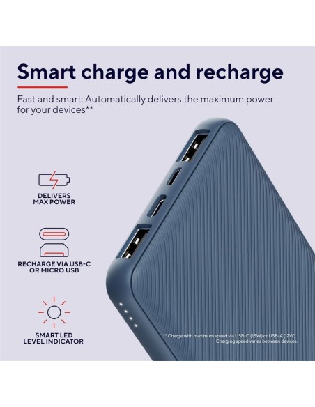 POWERBANK TRUST PRIMO SLIM 10000MAH X2 USB-A + USB-C + MICRO-USB ECO BLUE
