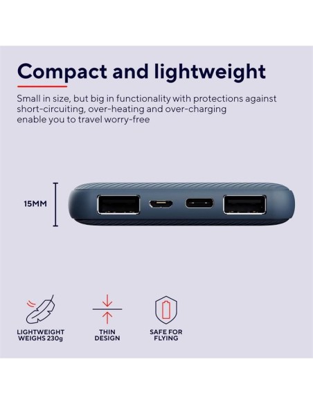 POWERBANK TRUST PRIMO SLIM 10000MAH X2 USB-A + USB-C + MICRO-USB ECO BLUE