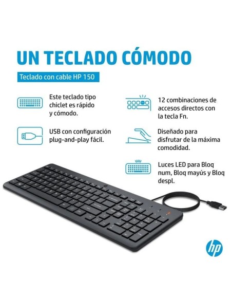 TECLADO HP 150 USB BLACK