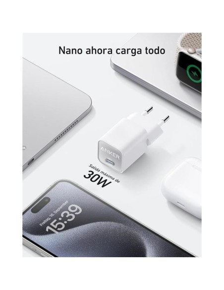 CARGADOR ANKER 511 NANO 3 30W 20V FAST CHARGE USB-C WHITE