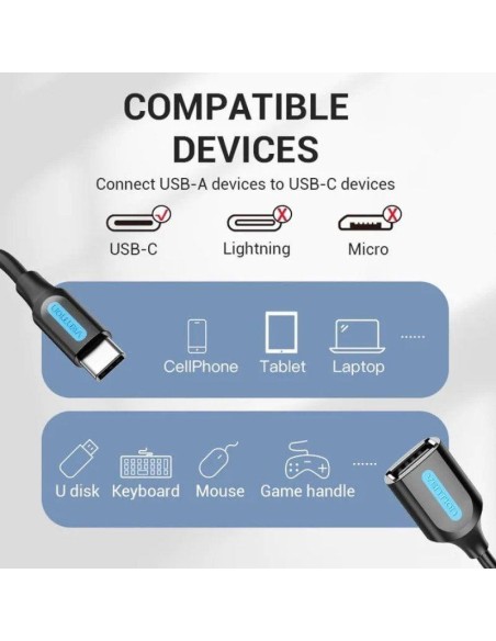 CABLE CONVERSOR VENTION USB-C/M - USB-A/H 15CM BLACK