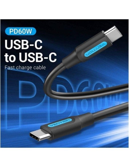 CABLE USB-C VENTION TIPO USB-C/M - USB-C/M 3A PD60W 0.5M BLACK