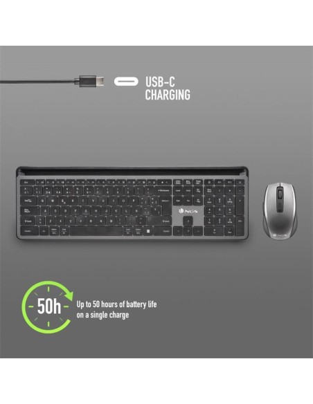 TECLADO + RATON NGS ECLIPSE SLIM SILENT WIRELESS BT MULTI RECARGABLE GREY