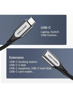 CABLE ALARGADOR USB-C 3.1 VENTION TIPO USB-C/M - USB-C/H 1M GREY/BLACK 2