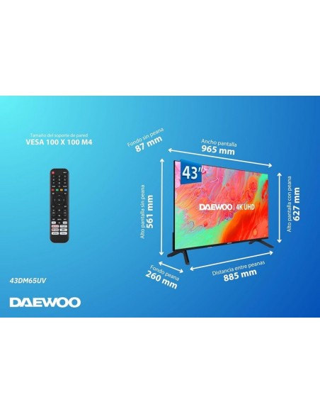 TELEVISOR DAEWOO 43 LED 4K UHD USB SMART TV WIFI BLUETOOTH HOTEL