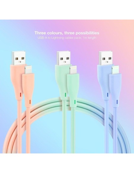 CABLE LIGHTNING A USB 2.0 NANOCABLE A/M 1M 3UD BLUE PINK GREEN LISO