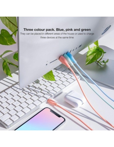 CABLE LIGHTNING A USB 2.0 NANOCABLE A/M 1M 3UD BLUE PINK GREEN LISO