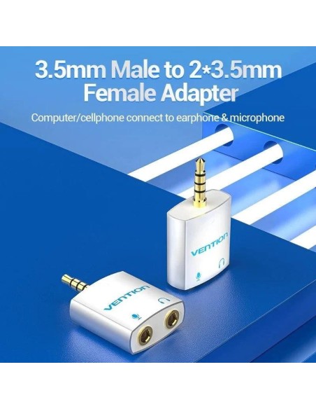ADAPTADOR AUDIO VENTION JACK 3.5/M - 2X JACK 3.5/H WHITE