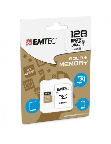 MEMORIA MICRO SD 128GB EMTEC EILTE GOLD C10 + ADAPTADOR SD