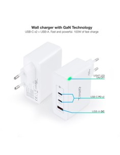 CARGADOR DE PARED TOOQ 100W USB-A/QC+ 2XUSB-C/PD WHITE 2